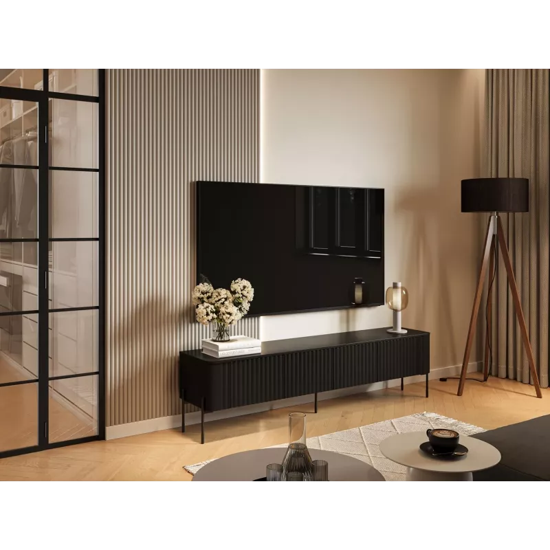 TV spintelė cama meble VERA 190x40x50 cm — matinio juodo viršaus ir rėmo