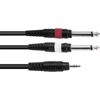 Garso adapterio kabelis Omnitronic 3,5 mm į 2×3,5 mm, 3 m, juodas