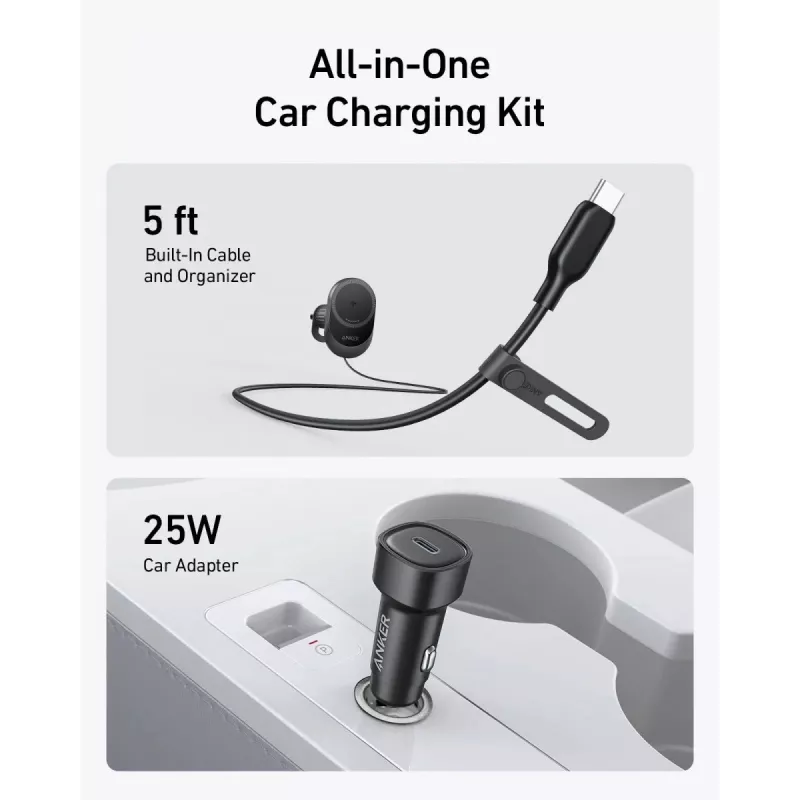 Belaidis magnetinis automobilinis įkroviklis Anker MagGo 15W — Magnetinis 15W Qi greitasis įkrovimas išmaniesiems telefonams, juodas