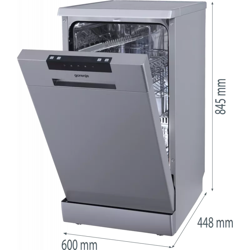 Gorenje GS522E10S indaplovė, E, laisvai pastatoma, plotis 45 cm, 10 vietų nustatymas, pilka