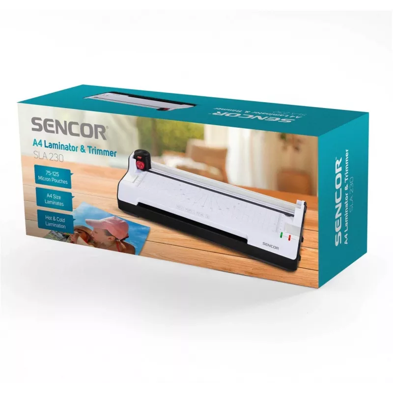 Biuro laminavimo aparatas SENCOR SLA 230 A4, suderinamas su A4 lapais, 2x75–2x125 mm maišelių storio diapazonas