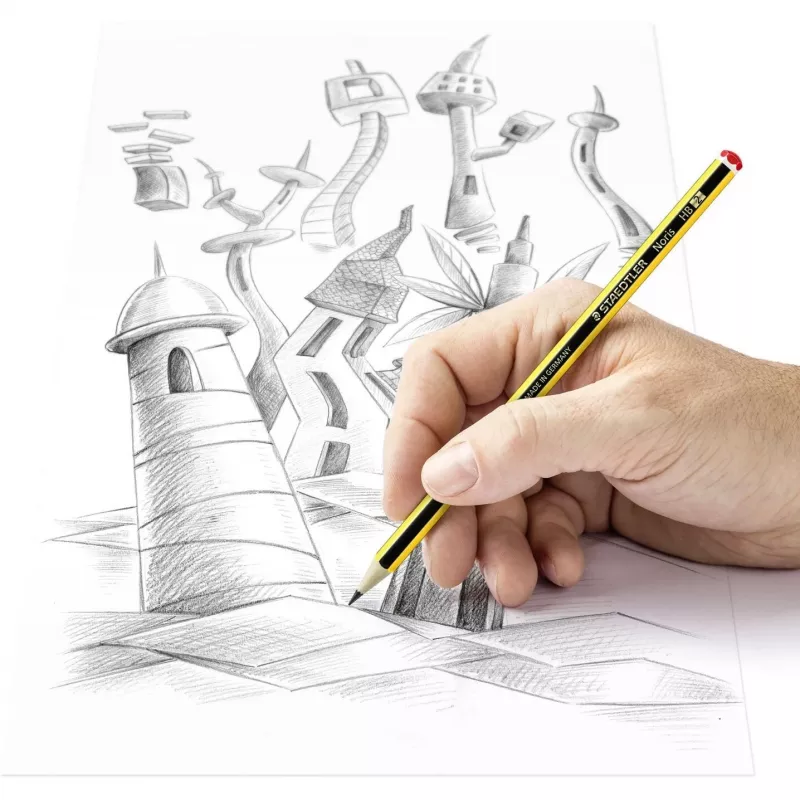 Medinis pieštukas Staedtler Noris 120 2H — kietumas 2H, grafito Ø 2 mm, vienas vienetas, juodas/geltonas