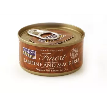 Šlapias kačių maistas FISH4DOGS Sardine and mackerel pouch 70 g, žuvies skonio, suaugusios katės, baltymai 12%, drėgmė 85%