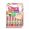 Šlapi kačių skanėstai INABA Churu Variety Box Seafood — 20 x 14 g tūbelės, žuvies pasta, be grūdų, be cukraus ir be glitimo