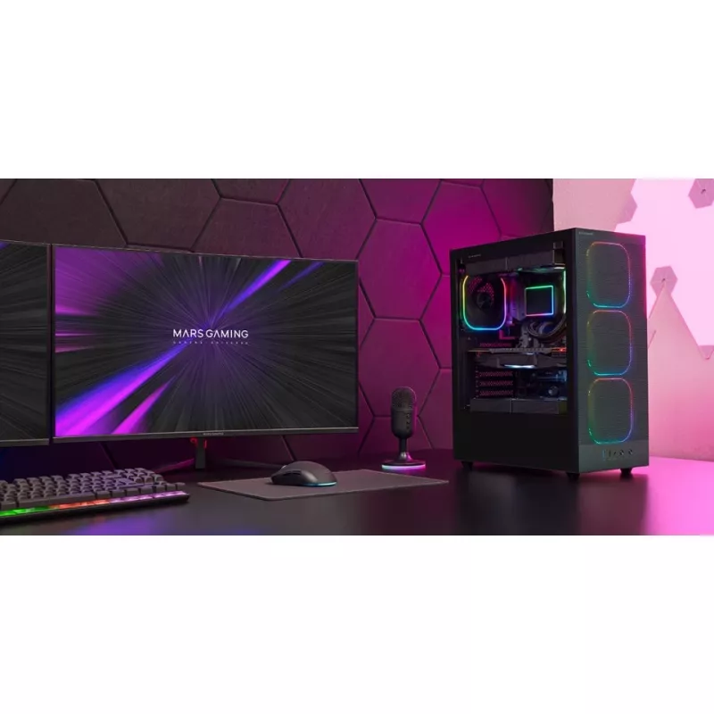 PC korpusas TACENS MARS MC‑NEBULA Midi Tower su grūdintu stiklu, keturiais 120 mm aRGB ventiliatoriais, palaiko ATX, GPU iki 30,2 cm