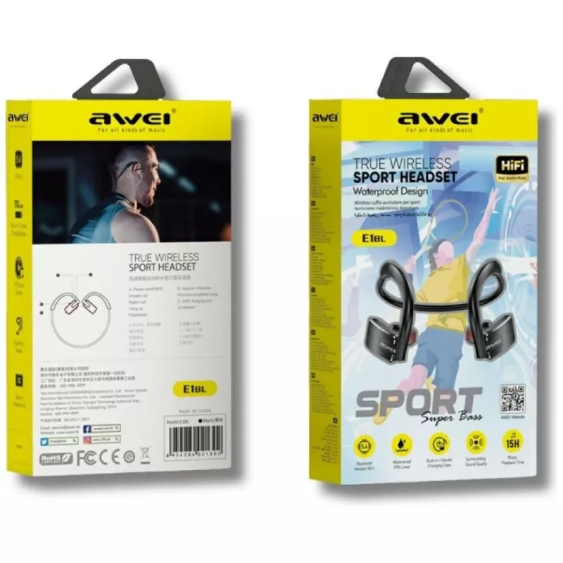 Bluetooth ausinės Awei E1BL sportinės juodos