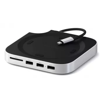 Satechi nešiojamojo kompiuterio dokas / prievadų kopijuoklis ST-GNMMES — laidinis USB 3.2 Gen 2 Type-C šakotuvas, USB-A ir SD, sidabrinis