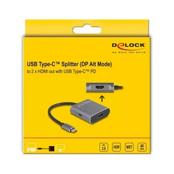 DeLOCK USB Type-C skirstytuvas DP Alt Mode į 2 x HDMI MST 3840x2160