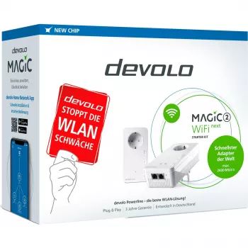 devolo Magic 2 WiFi next Powerline Starter Kit 1x devolo Magic 2 WiFi next adapteris, 1x devolo Magic 2 LAN adapteris