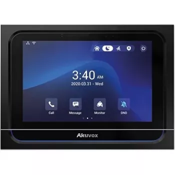 Akuvox X933S jutiklinio ekrano Android vidaus stotis — juoda, prie sienos montuojamas domofono pultas