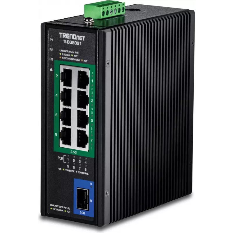 TRENDnet TI-BG5091 - Versija v1.0R - Komutatorius - pramoninis - 8 x 10/100/1000/2,5G (PoE++) (TI-BG5091)