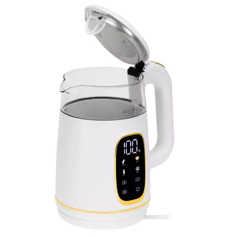 Elektrinis virdulys Adler AD 1305WG — 1,7 l, 2200 W, stiklas/plastikas, baltas/auksinis/permatomas