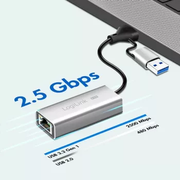 USB-A/-C prie 2,5G Ethernet adapteris, pilkas