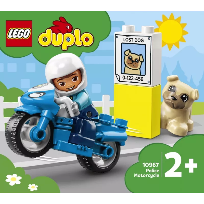 Toy motorcycle playset LEGO Duplo Police 10967 with movable wheels and police figure