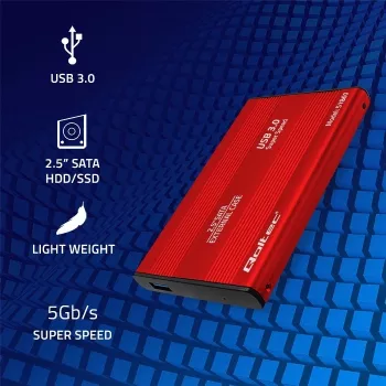 HDD/SSD dėklas QOLTEC 51860 2,5 colio SATA III diskams, USB Type-A, 5 Gbit/s, aliuminis, raudonas