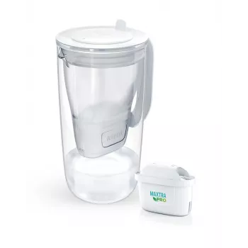 Vandens filtro ąsotis BRITA Glass+1 Maxtra Pro pilkas, 2,4 L bendras / 1,5 L filtruoto, Maxtra Pro PP filtras