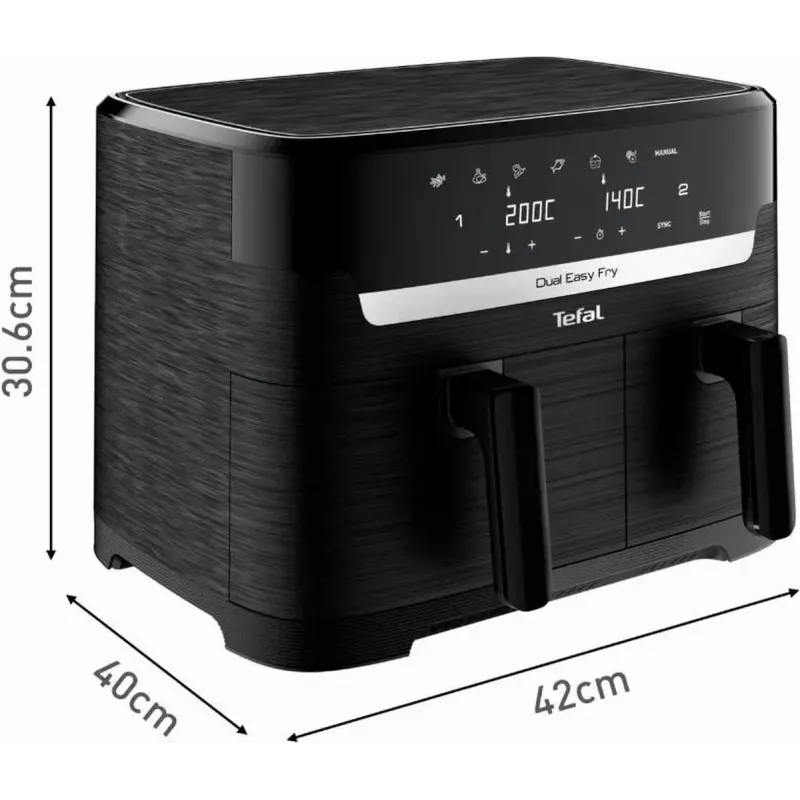 Tefal Easy Fry EY901N dviguba 8,3 l atskirai stovinti 2700 W karšto oro gruzdintuvė, juoda