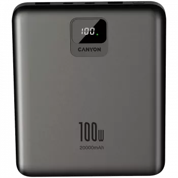 Canyon PB-2008 - Išorinė baterija - Li-Pol - 20 000 mAh - taip pat nešiojamiesiems kompiuteriams - skaitmeninis ekranas - USB-C įvestis - išvestis
