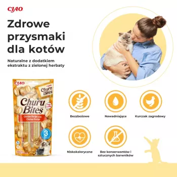 INABA Churu Bites vištienos skonio suktinukai – skanėstai katėms – 3x10 g