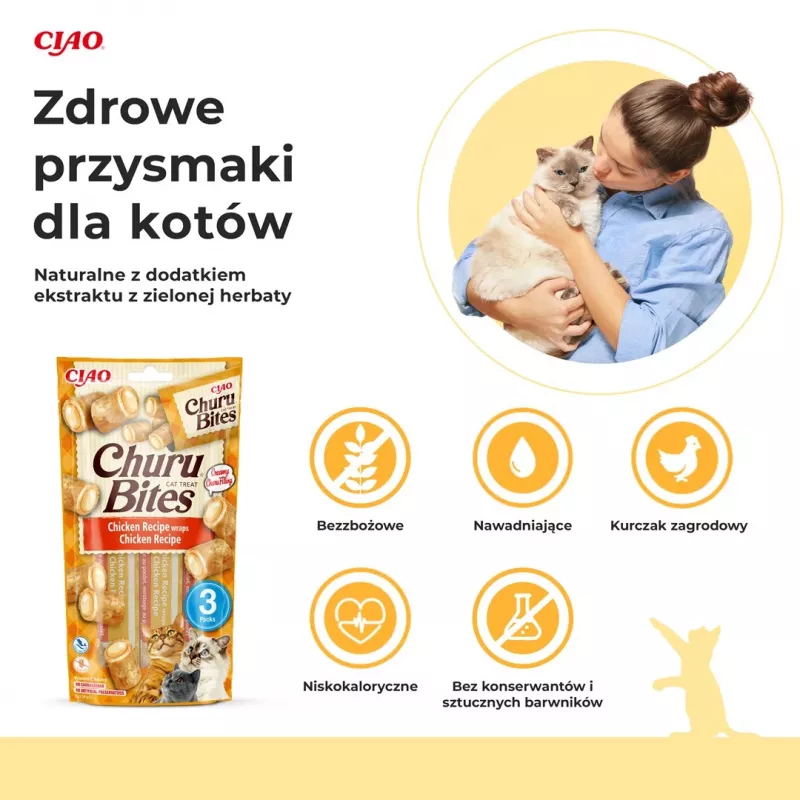 INABA Churu Bites vištienos skonio suktinukai – skanėstai katėms – 3x10 g