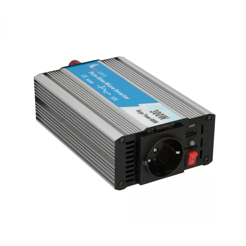 Įtampos keitiklis Extralink OPIP-300W 12V 300W gryna sinusoidė, aliuminio korpusas, aktyvus aušinimas