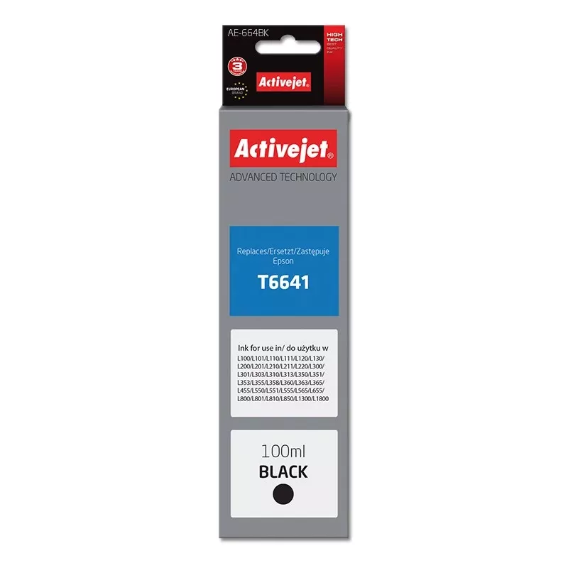Activejet AE-664Bk Rašalas (pakaitalas Epson T6641; Supreme; 100 ml; juodas)