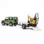 Žaislinė transporto priemonė BRUDER Land Rover Defender su priekaba CAT ir žmogumi