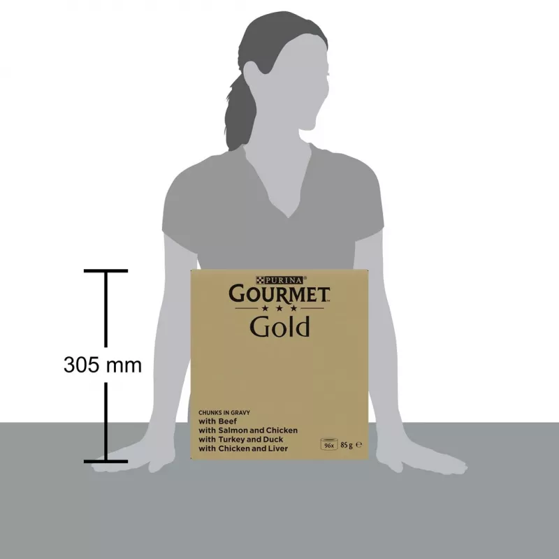 Šlapias kačių ėdalo daugiapaketis Purina Nestlé GOURMET Gold gabaliukai padaže — 96 x 85 g, 8,16 kg, 4 skonių mišinys