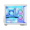 PC korpusas MODECOM Volcano Panorama Midi Tower baltas — micro ATX, grūdintas stiklas, ARGB, USB-C, palaiko GPU iki 400 mm