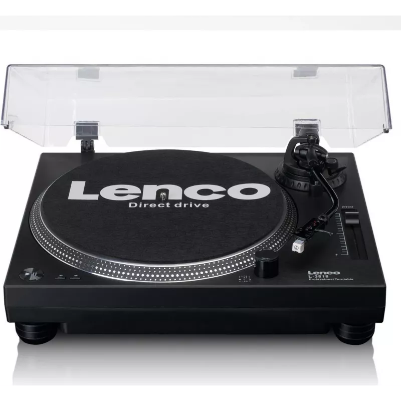 Patefonas Lenco LEN L-3818 juodos spalvos, automatinis, aliuminio plokštelė, USB Type-B, AC 230 V