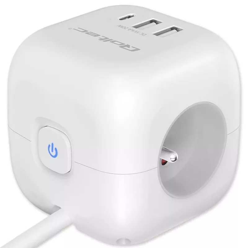 Maitinimo kubas QOLTEC 52547 – maitinimo šakotuvas su 3× AC lizdais, 2× USB-A, 1× USB-C PD 20W