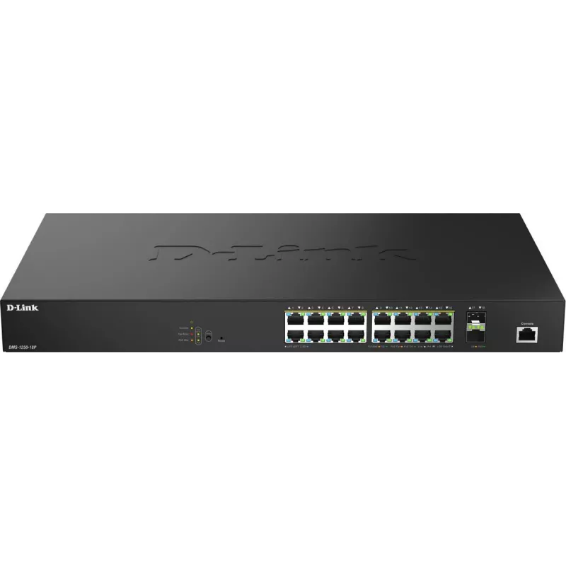 D-Link 18 prievadų 2,5G kelių gigabitų PoE++ išmanusis valdomas komutatorius su 2 x 10G SFP+ prievadais