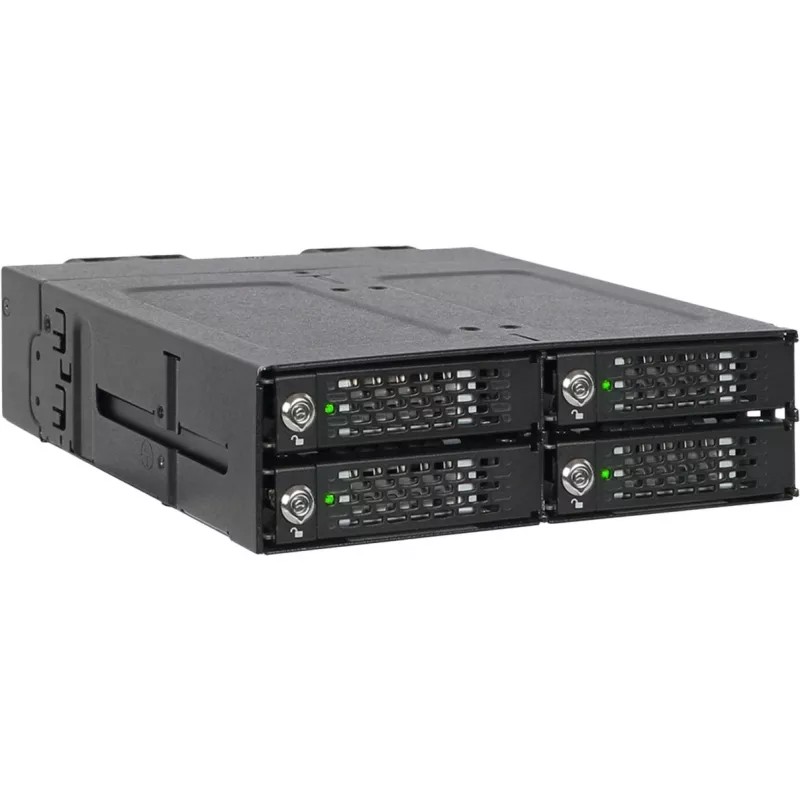 ICY DOCK - ToughArmor MB720MK-B V3 - 4x PCIe 4.0 M.2 NVMe į 4x OCuLink 1x 5,25 col. lizde, mobilus stovas, metalinis, juodas, su raktu (tri-mode suderinamas)