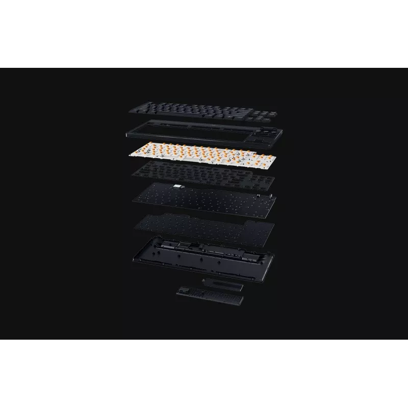 Razer JuodaWidow V4 Low-Profile Tenkeyless HyperSpeed klaviatūra, skirta žaidimams, USB, RF belaidė, Bluetooth, QWERTY, US International, juoda