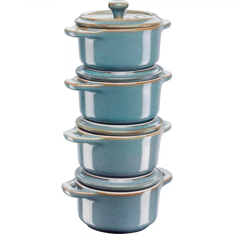 Staub Mini Cocotte apvalus, 4 vnt. - 200 ml, Antique Turquoise