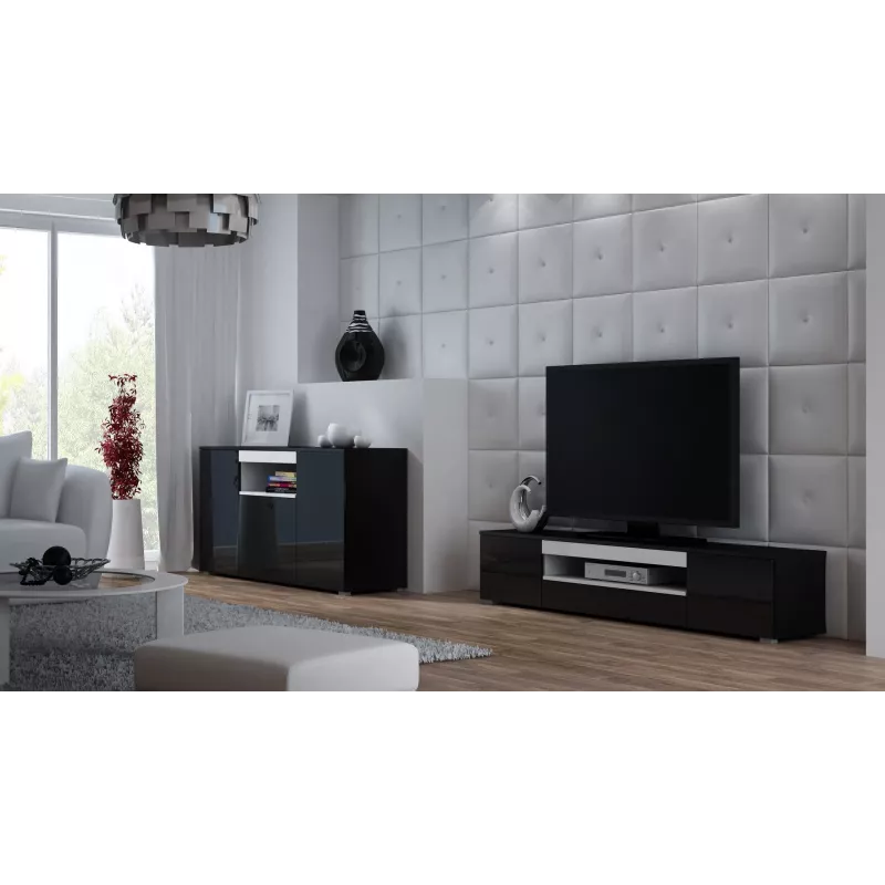 Cama Komoda VIVA 150 juodas/juodas blizgus + baltas