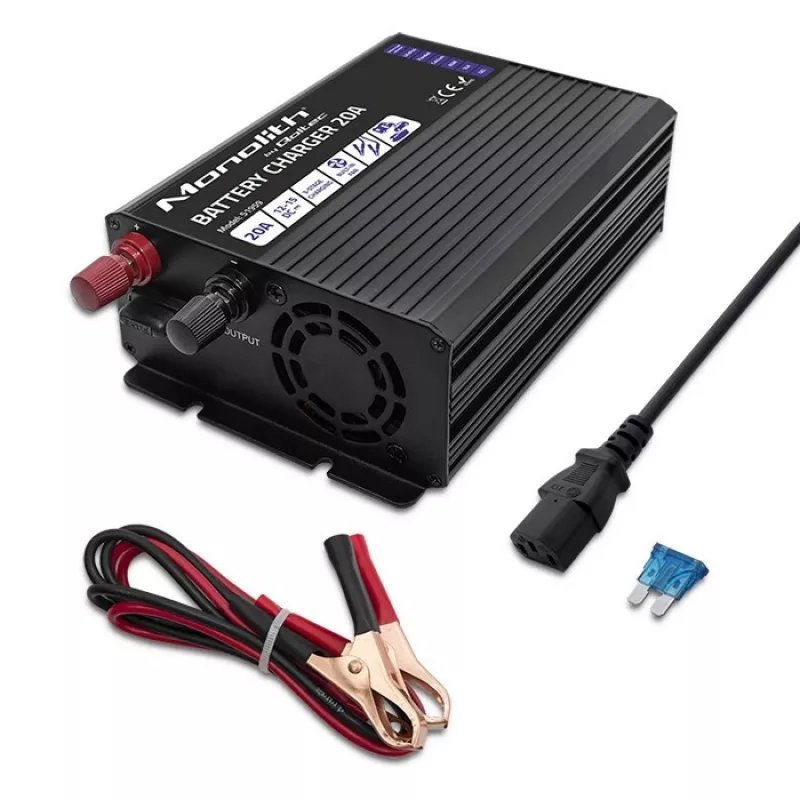 Įkroviklis QOLTEC Monolith 20A 12V, skirtas LiFePO4, AGM, GEL, SLA baterijoms