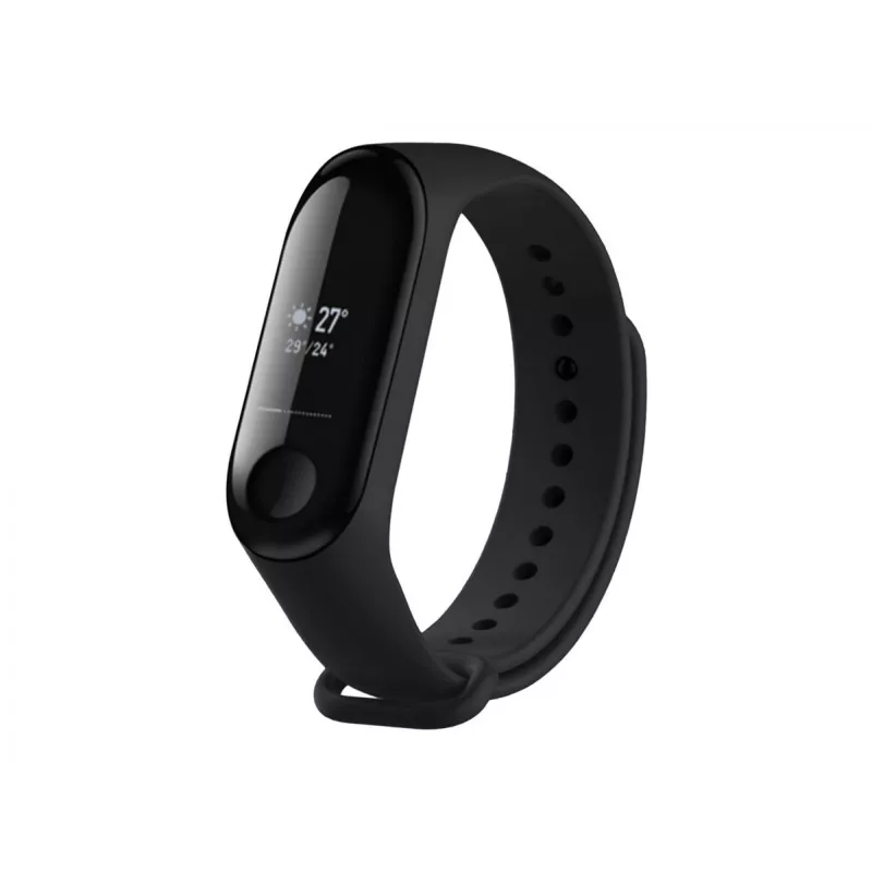 Silikoninis dirželis FIXED, skirtas Xiaomi Mi Band 3/4 – juodas, pakaitinis lankstus patvarus silikoninis