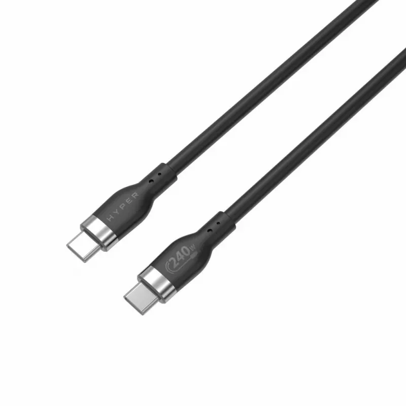 HYPER HyperJuice 240W Silikoninis USB-C į USB-C laidas (6 pėdos/2 m) - Juodas