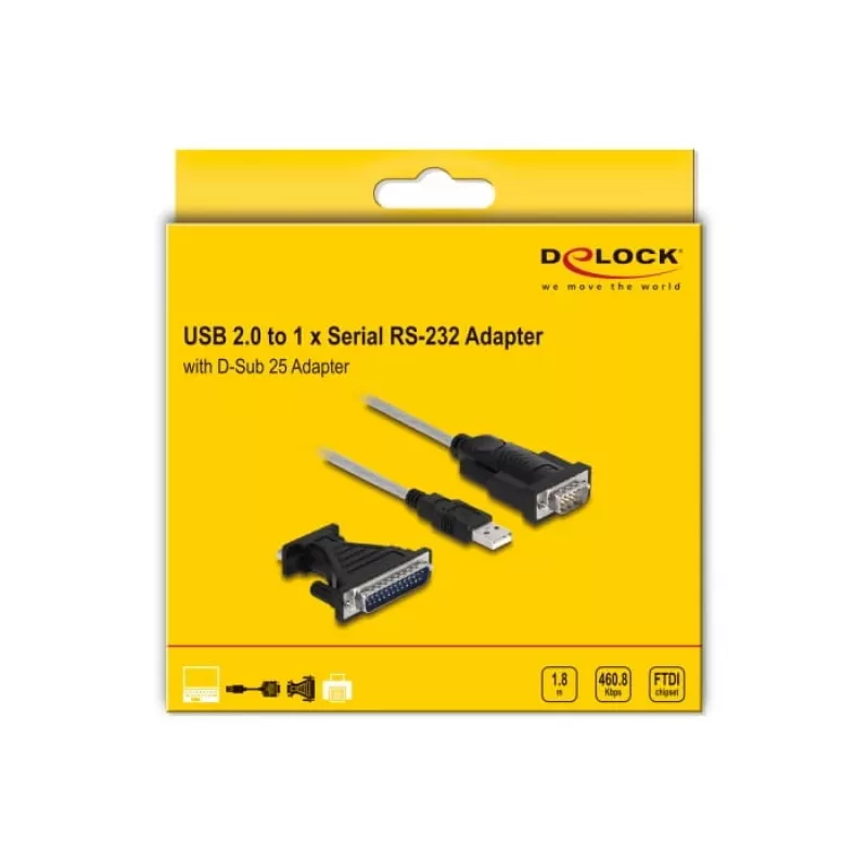 DeLOCK adapteris USB 2.0 Type-A į nuoseklųjį RS-232 D-Sub 9 + D-Sub 25