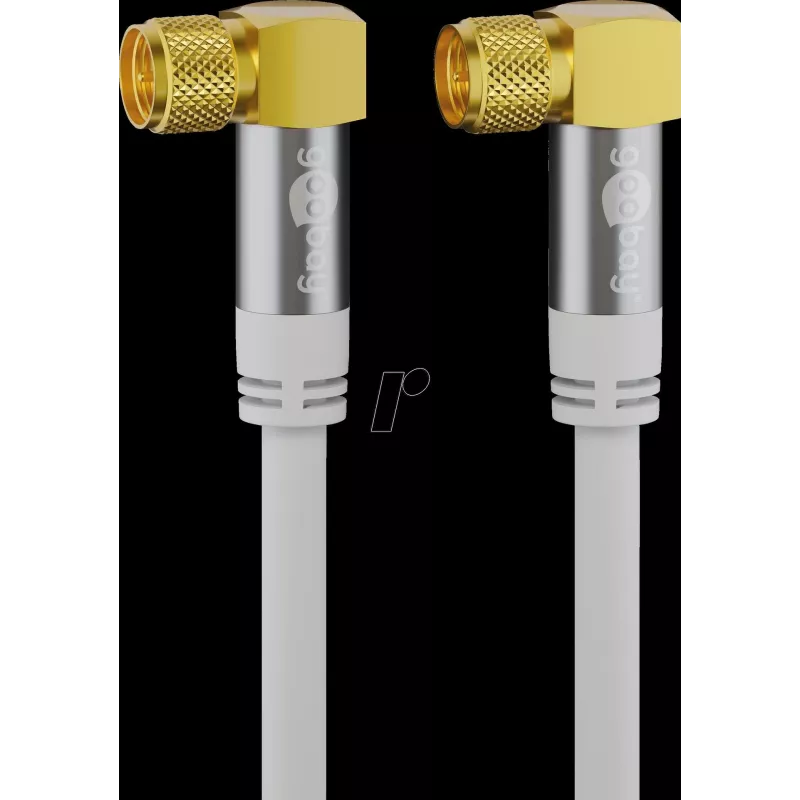 Goobay SAT antenos kabelis (135 dB tipo), 4 kartus ekranuotas, 5 m, baltas - paauksuota, F kištukas 90° > F kištukas 90° (70485)