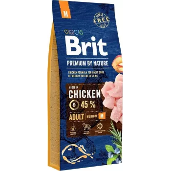 Sausas šunų maistas Brit Premium by Nature Adult M 15 kg — vištiena, 26% baltymų, 15% riebalų