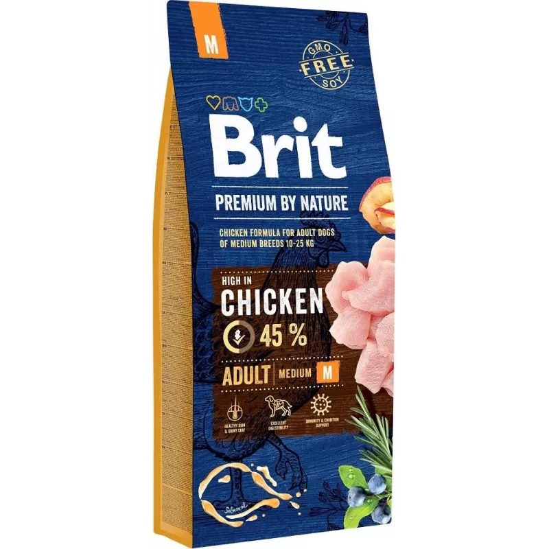 Sausas šunų maistas Brit Premium by Nature Adult M 15 kg — vištiena, 26% baltymų, 15% riebalų