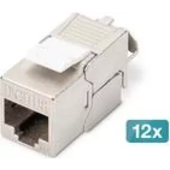 DIGITUS CAT 6A ekranuotas keystone modulis, be įrankių, RJ-45, plokščias, sidabrinis — 12 vnt. pakuotė