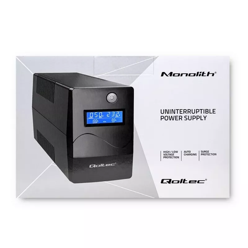 Qoltec Monolith nepertraukiamo maitinimo šaltinis (UPS) Dvigubos konversijos (Online) 0,45 kVA 240 W 2 AC lizdai