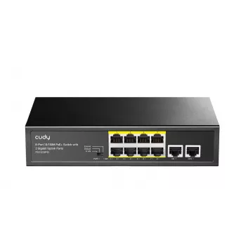 Tinklo jungiklis Cudy FS1010PG — 10/100 Mbps, 8 PoE prievadai, 2 aukštyn, 120 W PoE biudžetas, metalinis korpusas