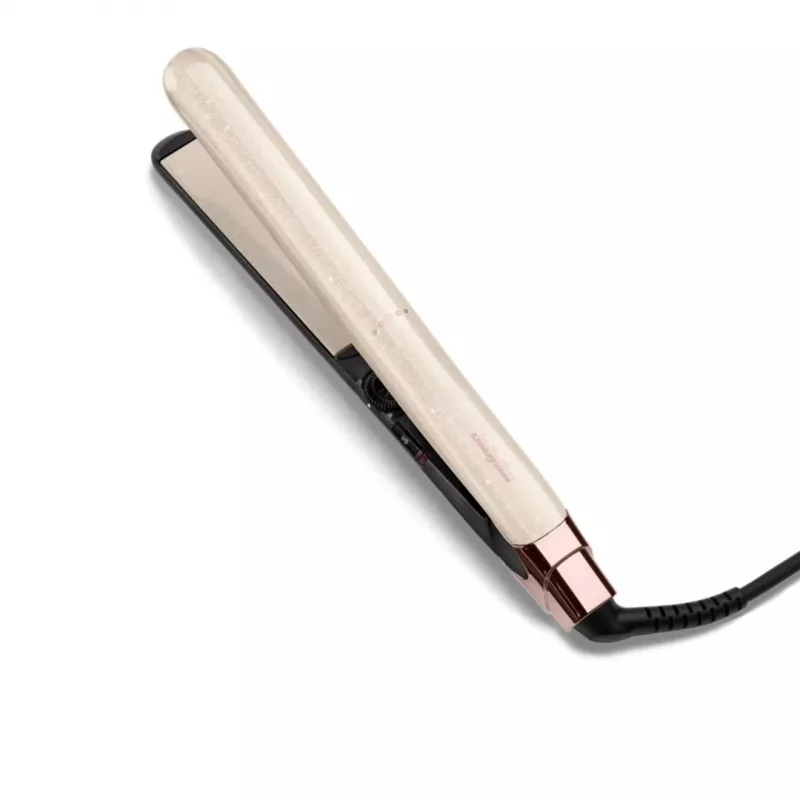 Tiesinimo žnyplės BABYLISS ST914PE — keraminės/titano plokštelės, 13 šilumos lygių, 100–240V, smėlio/vario spalva