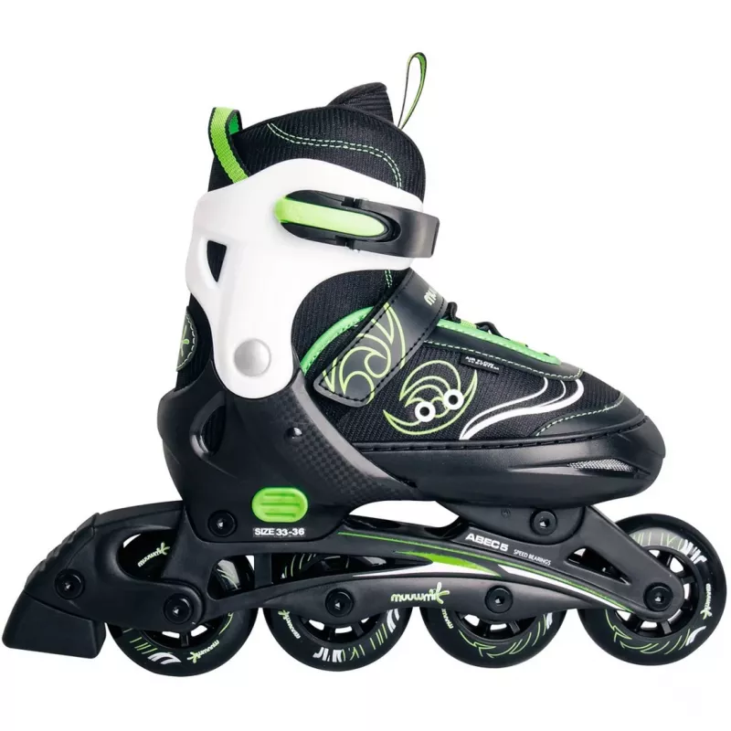 Inline skates Muuwmi 682 reguliuojamo dydžio 33–36 Žalia/Juoda su apsaugų rinkiniu