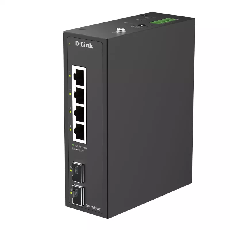 D-Link 6 prievadų gigabitinio pramoninio nekontroliuojamo komutatoriaus su 2 SFP prievadais