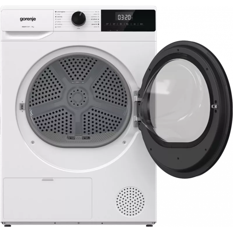 Gorenje džiovyklė | D2HNE7E | Energijos efektyvumo klasė E | Pakrovimas iš priekio | 7 kg | Šilumos siurblys | LED | Gylis 51 cm | Balta